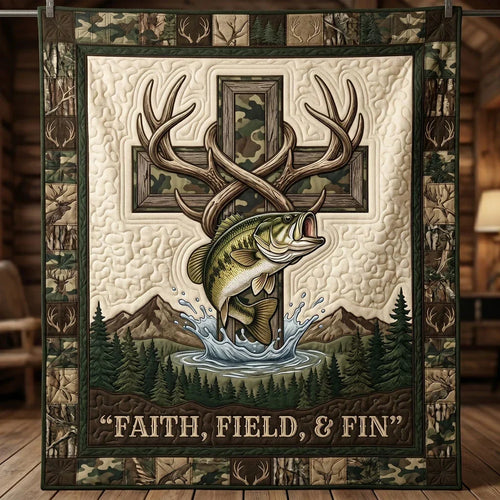 Faith Field And Fin Deer Antlers Fishing Quilt Blanket