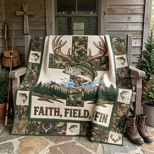 Faith Field And Fin Hunting Fishing Quilt Blanket