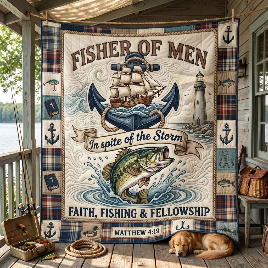 Faith, Fishing And Fellowship Quilt Blanket