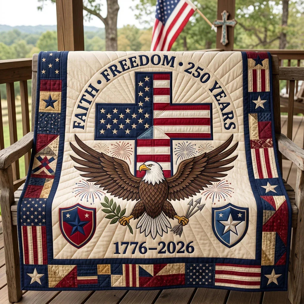 Faith Freedom 250 Years Patriotic Quilt Blanket