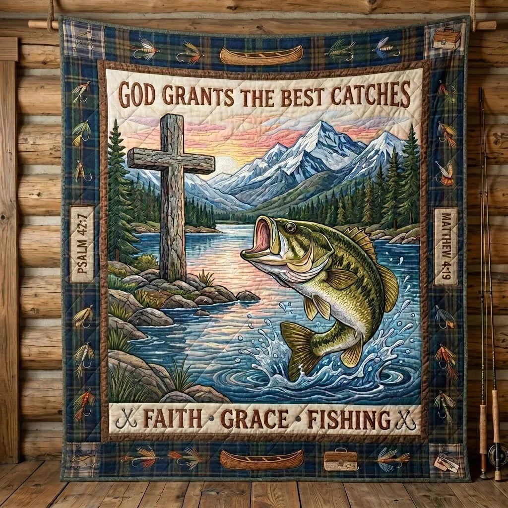 Faith Grace Fishing Mountain Quilt Blanket