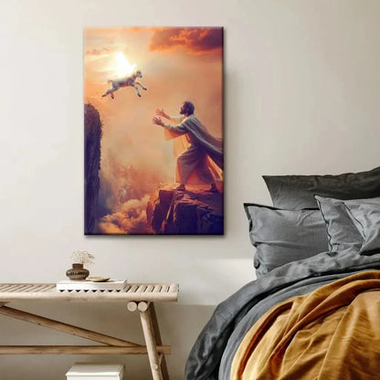 christian wall art lamb jumps to jesus canvas print (Landscape) (view 2)