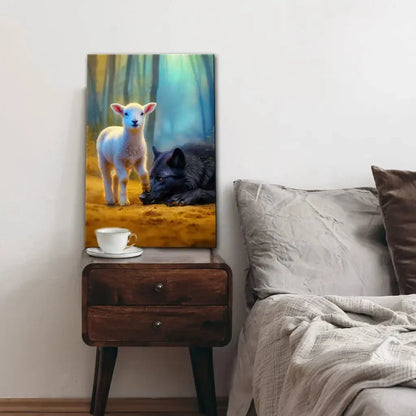 lamb stepping on wolf christian wall art canvas (view 3)