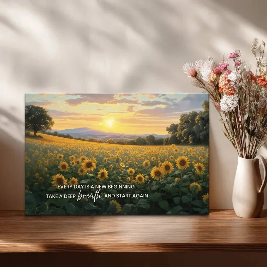 sunflower every day is a new beginning breath of jesus christian wall art canvas (Landscape) (view 6)