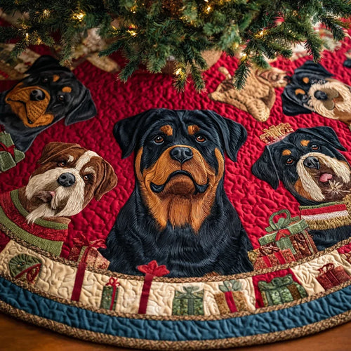 Faithful Rottweiler Christmas Quilted Tree Skirt