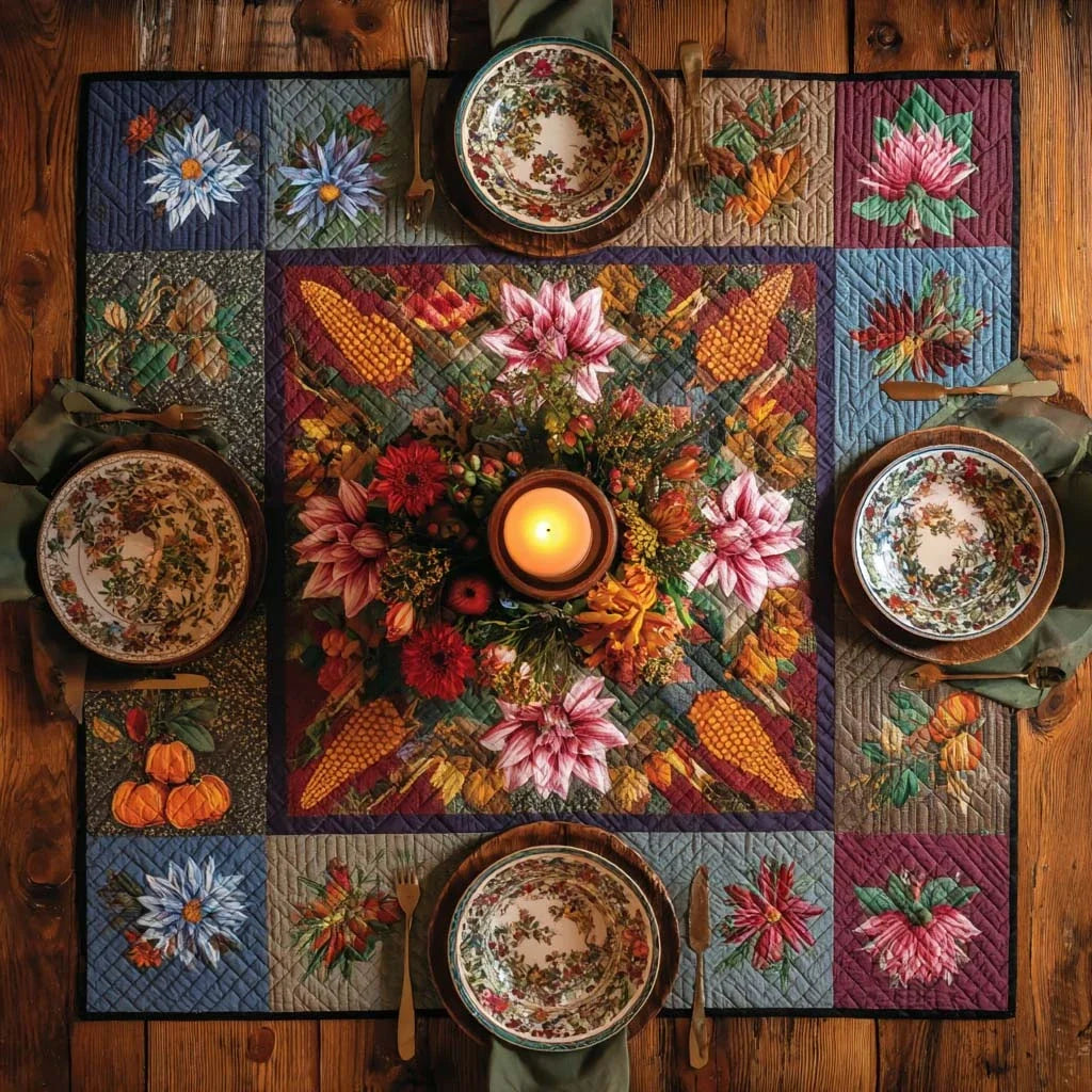 Fall Flower Feast Quilted Table Topper