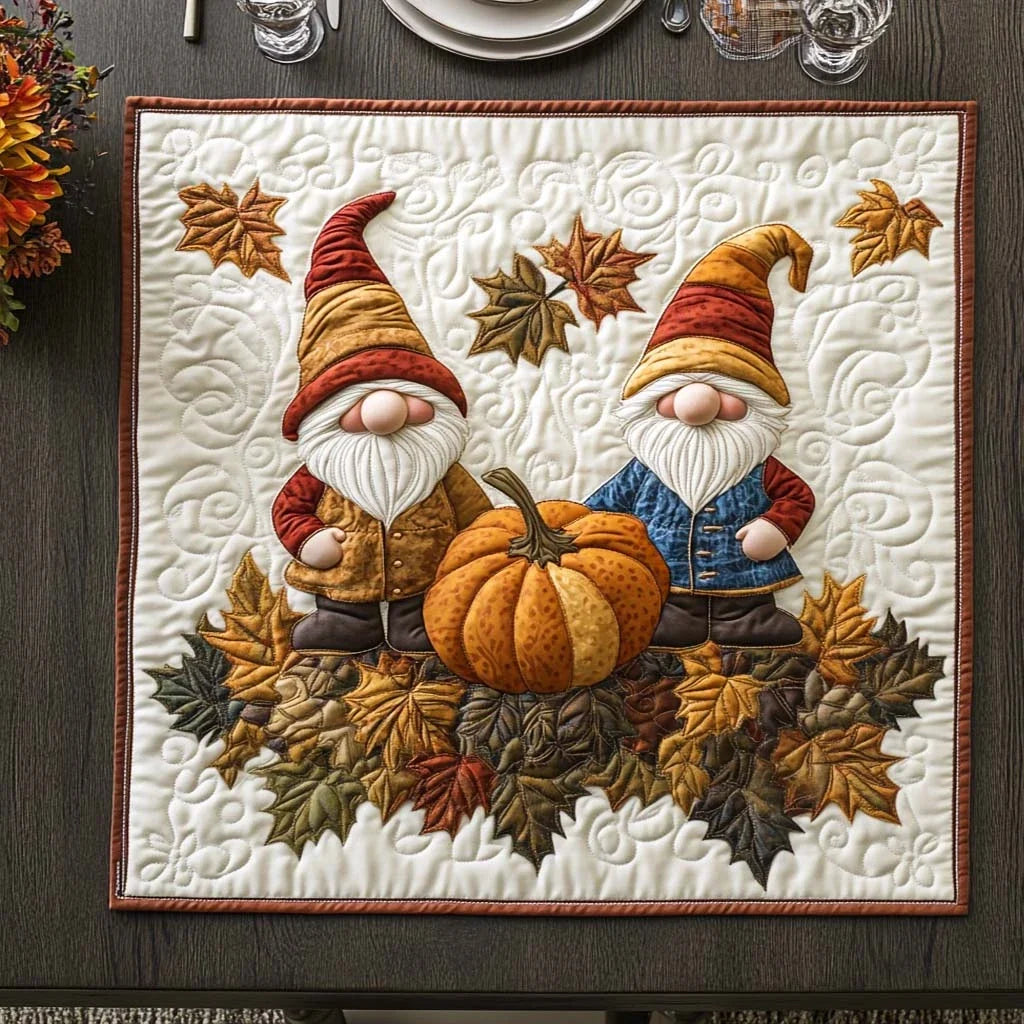 Fall Gnome Charm Quilted Table Topper