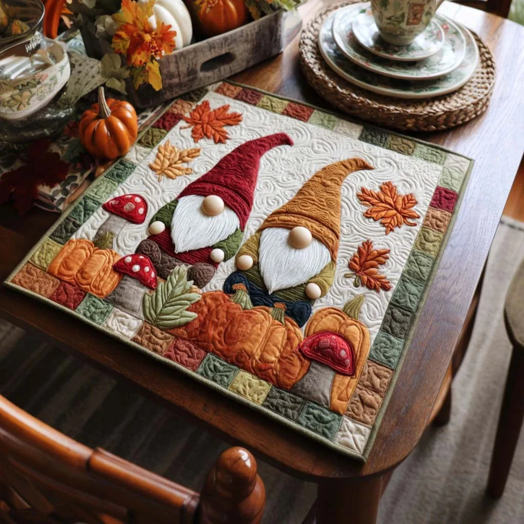 Fall Gnome Magic Quilted Table Topper