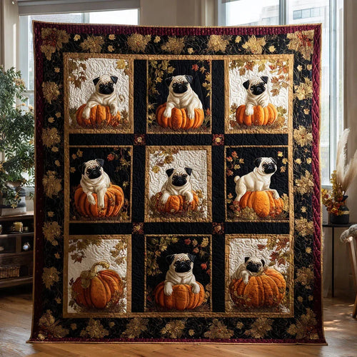 Fall Pumpkin Pug Quilt Blanket