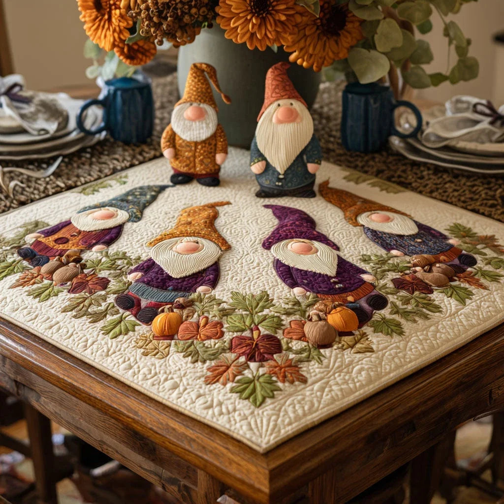 Fallin for Gnomes Quilted Table Topper