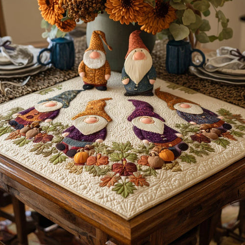 Fallin for Gnomes Quilted Table Topper