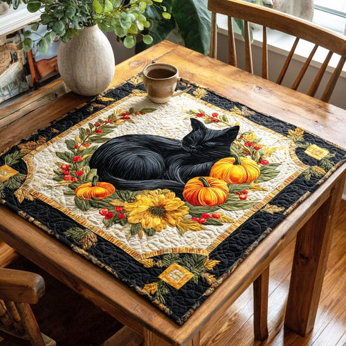 Falling Leaf Cat Quilted Table Topper