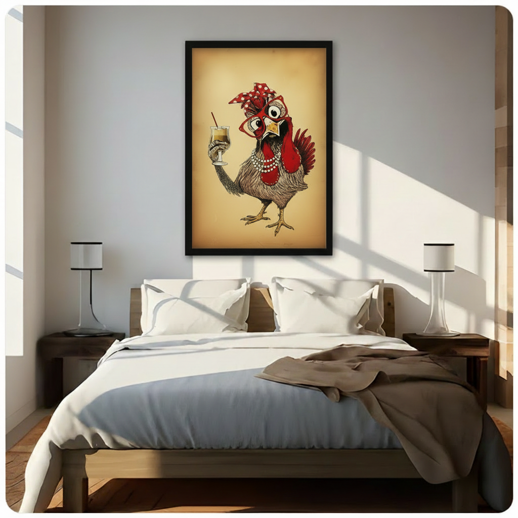 Funny Glamorous Chicken Cocktail Canvas Art Wall Art