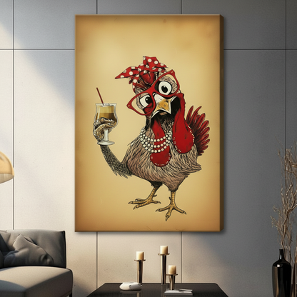 Funny Glamorous Chicken Cocktail Canvas Art Wall Art