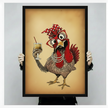 Funny Glamorous Chicken Cocktail Canvas Art Wall Art