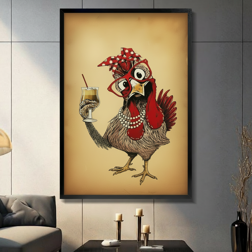 Funny Glamorous Chicken Cocktail Canvas Art Wall Art