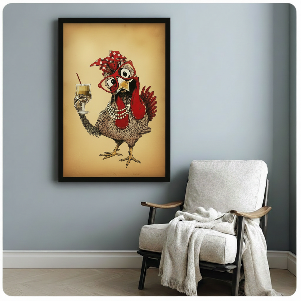 Funny Glamorous Chicken Cocktail Canvas Art Wall Art