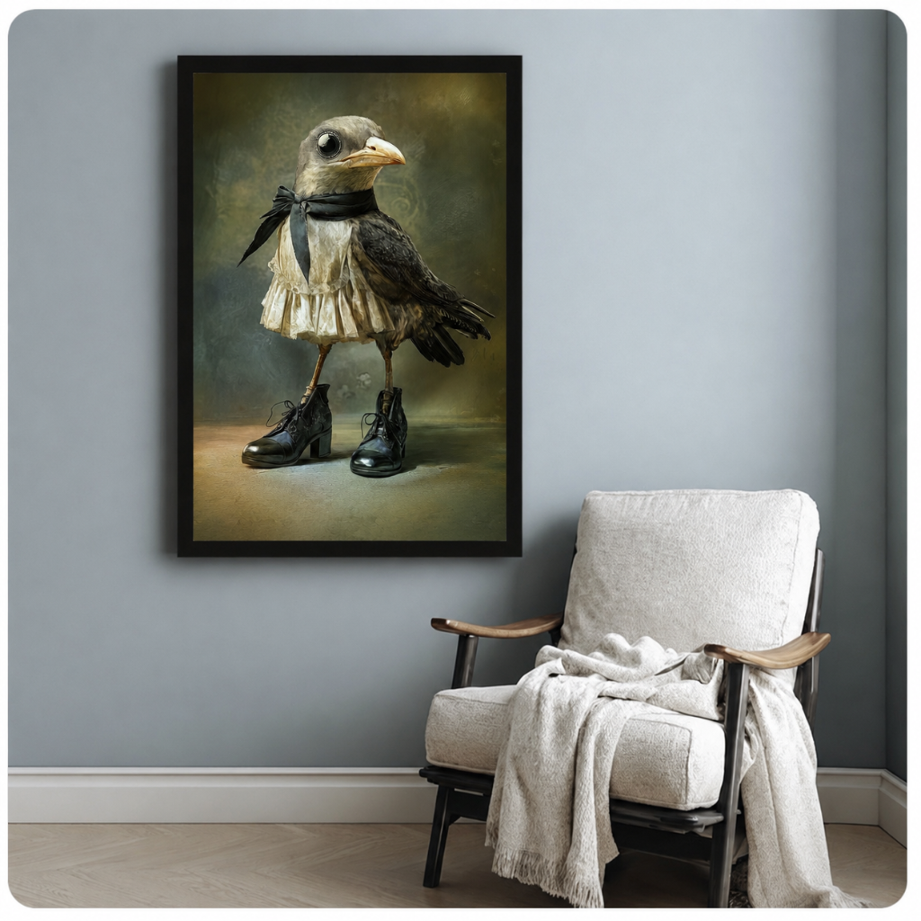 Gothic Crow Lace Dress Canvas Wall Art
