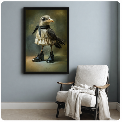 Gothic Crow Lace Dress Canvas Wall Art