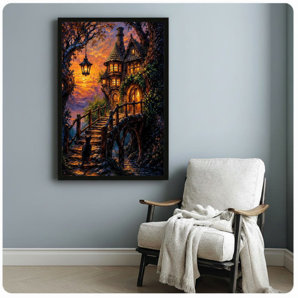 Fantasy Enchanted Castle Cat Canvas Art Print