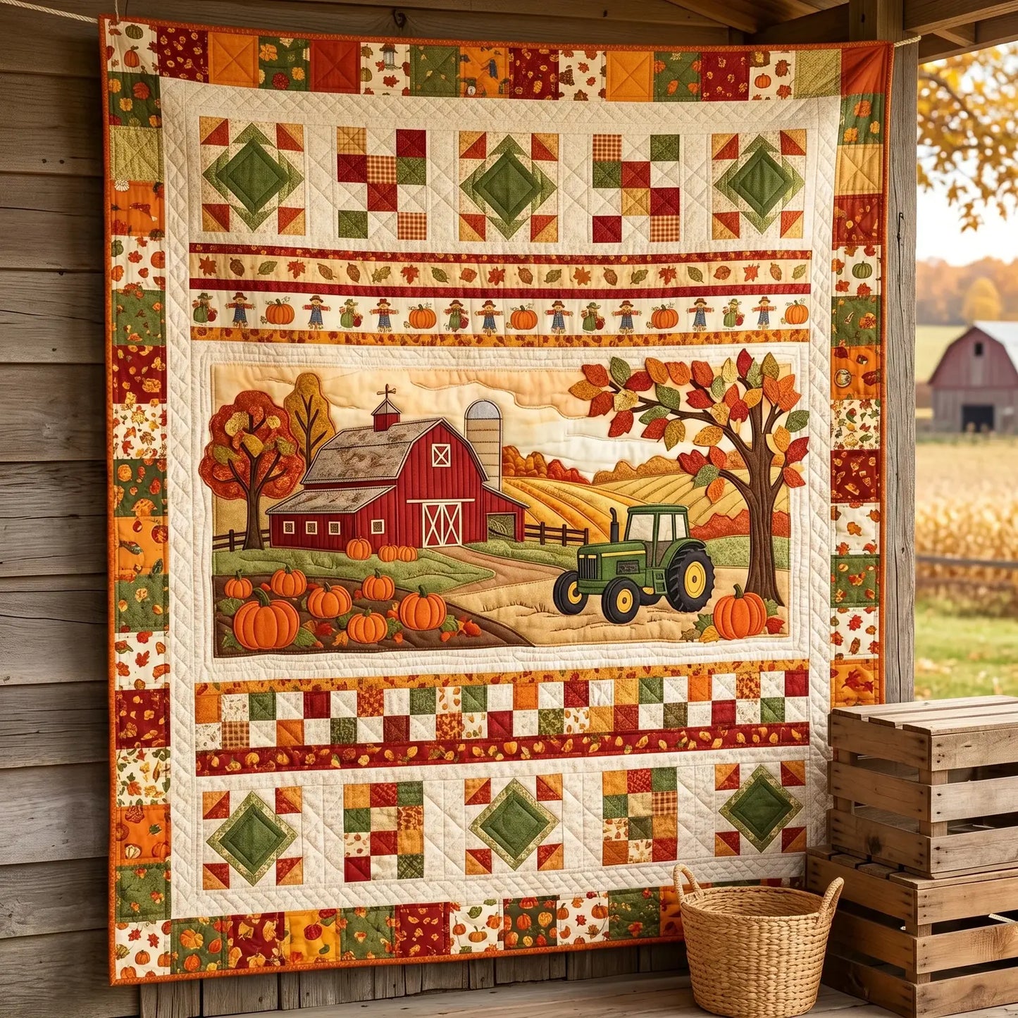 Farm In Autumn Quilt Blanket