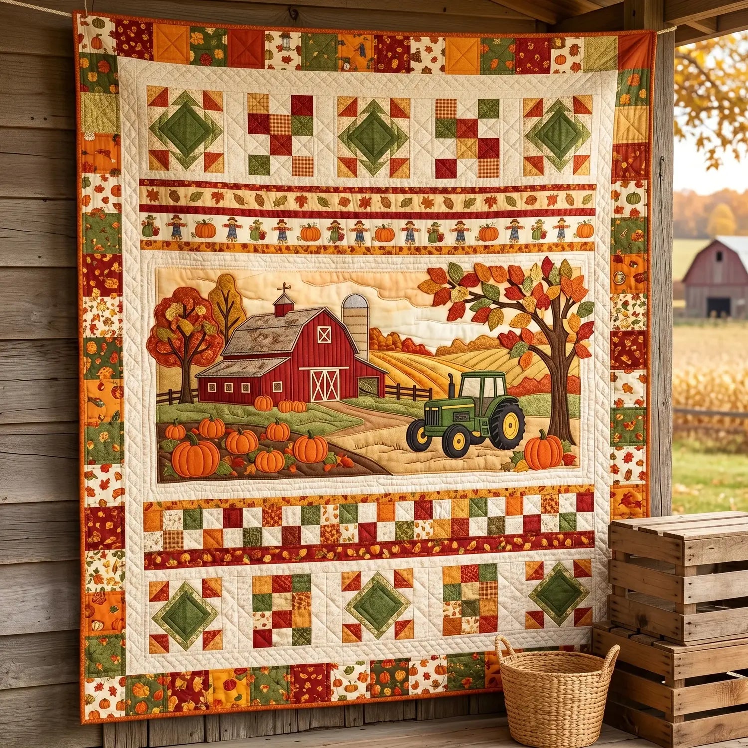 Farm In Autumn Quilt Blanket