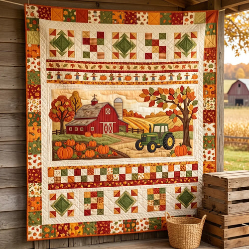 Farm In Autumn Quilt Blanket