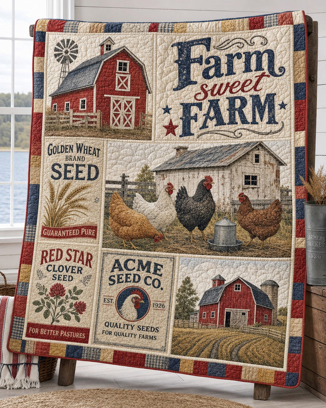 Farm Sweet Farm Quilt Blanket - Quilted Blanket by Wild and Way
