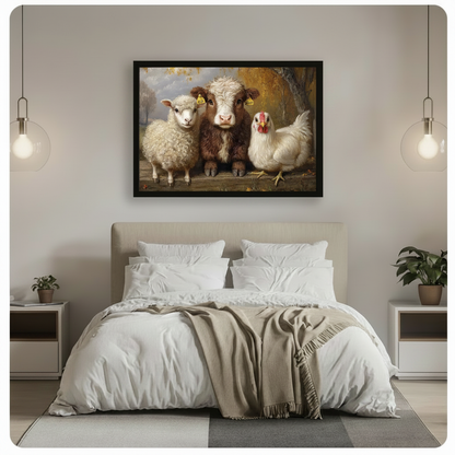 Farm Animals Trio Autumn Oil Painting Canvas Wall Art