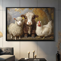 Farm Animals Trio Autumn Oil Painting Canvas Wall Art