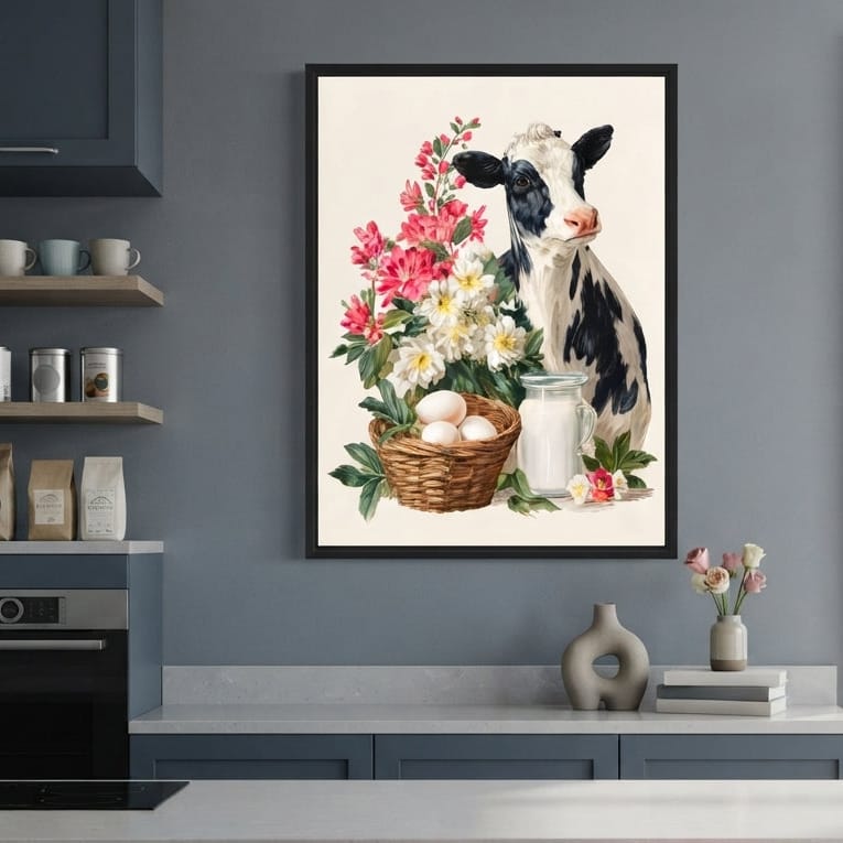 Farmhouse Cow Milk And Blooms Canvas Wall Art