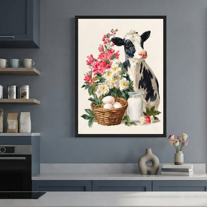 Farmhouse Cow Milk And Blooms Canvas Wall Art