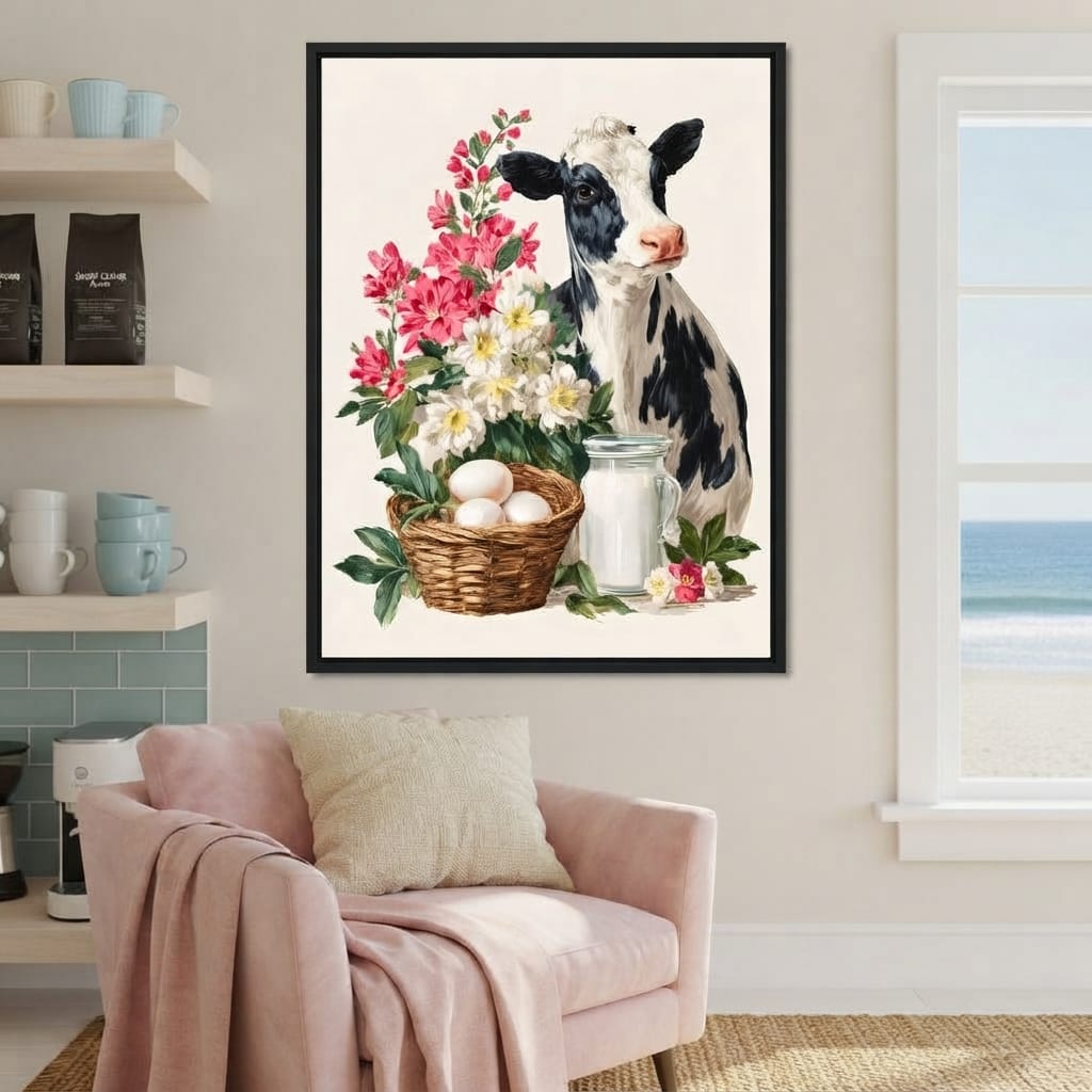 Farmhouse Cow Milk And Blooms Canvas Wall Art