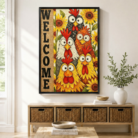 Welcome Chickens Sunflower Farmhouse Canvas Wall Art