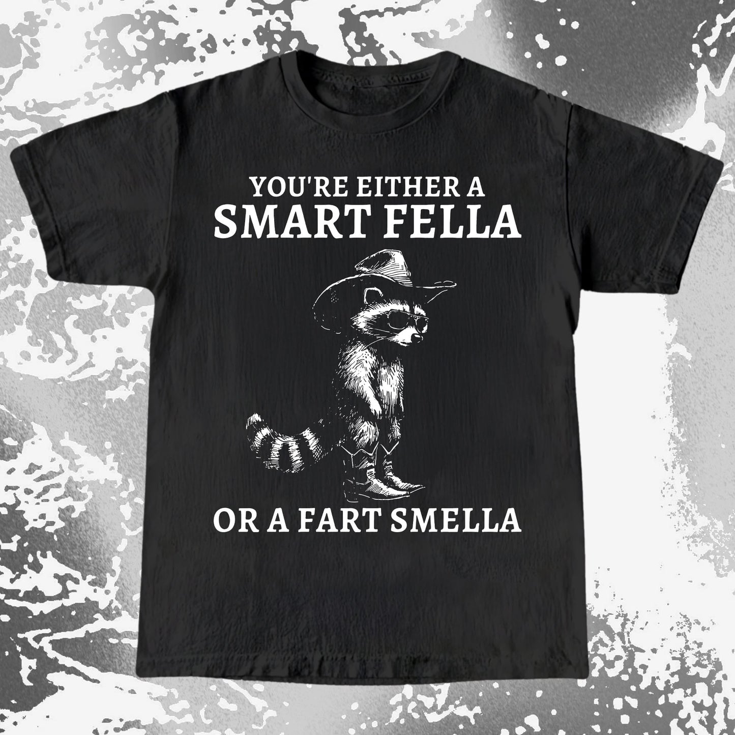Smart Fella Fart Smella Raccoon Cowboy, funny meme tee gift (view 2)