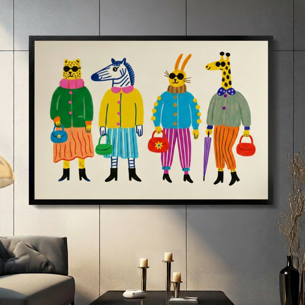 Funky Dressed Animals Fashion Illustration Canvas Wall Art 3211