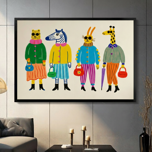 Funky Dressed Animals Fashion Illustration Canvas Wall Art 3211