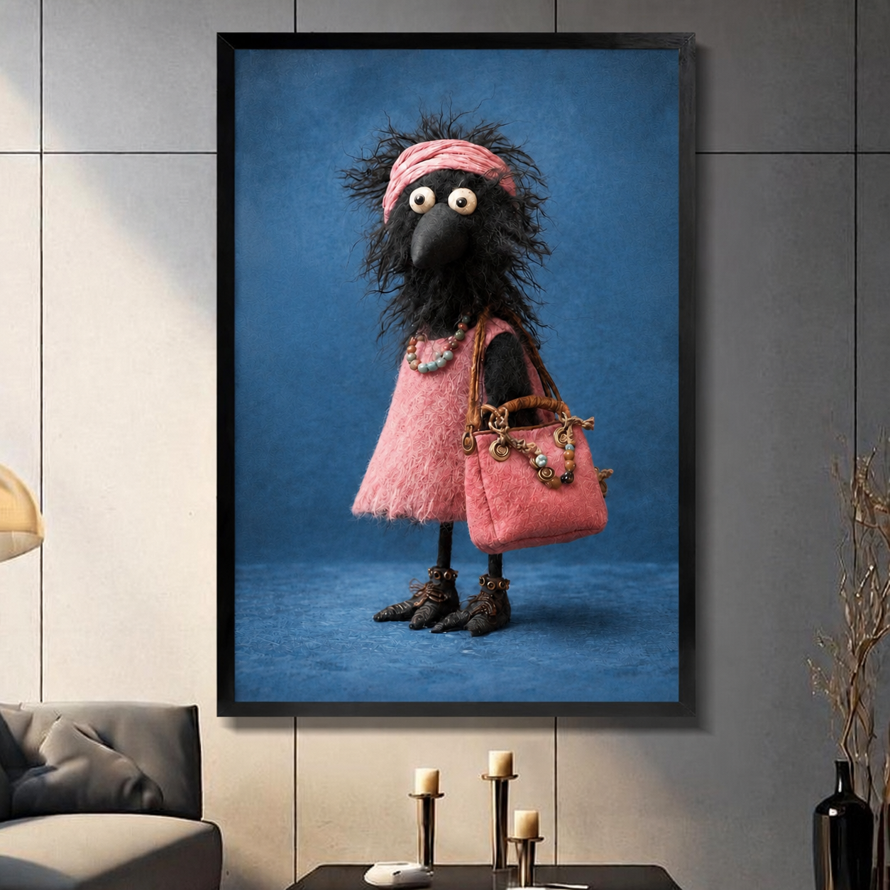 Chic Crow Fashion Pink Dress Canvas Wall Art