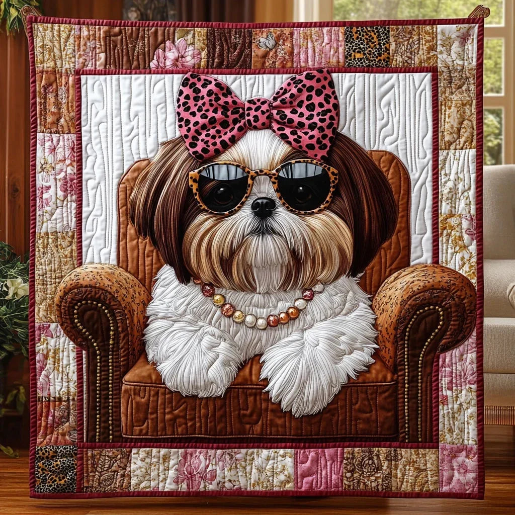 Fashionista Shih Tzu Quilt Blanket