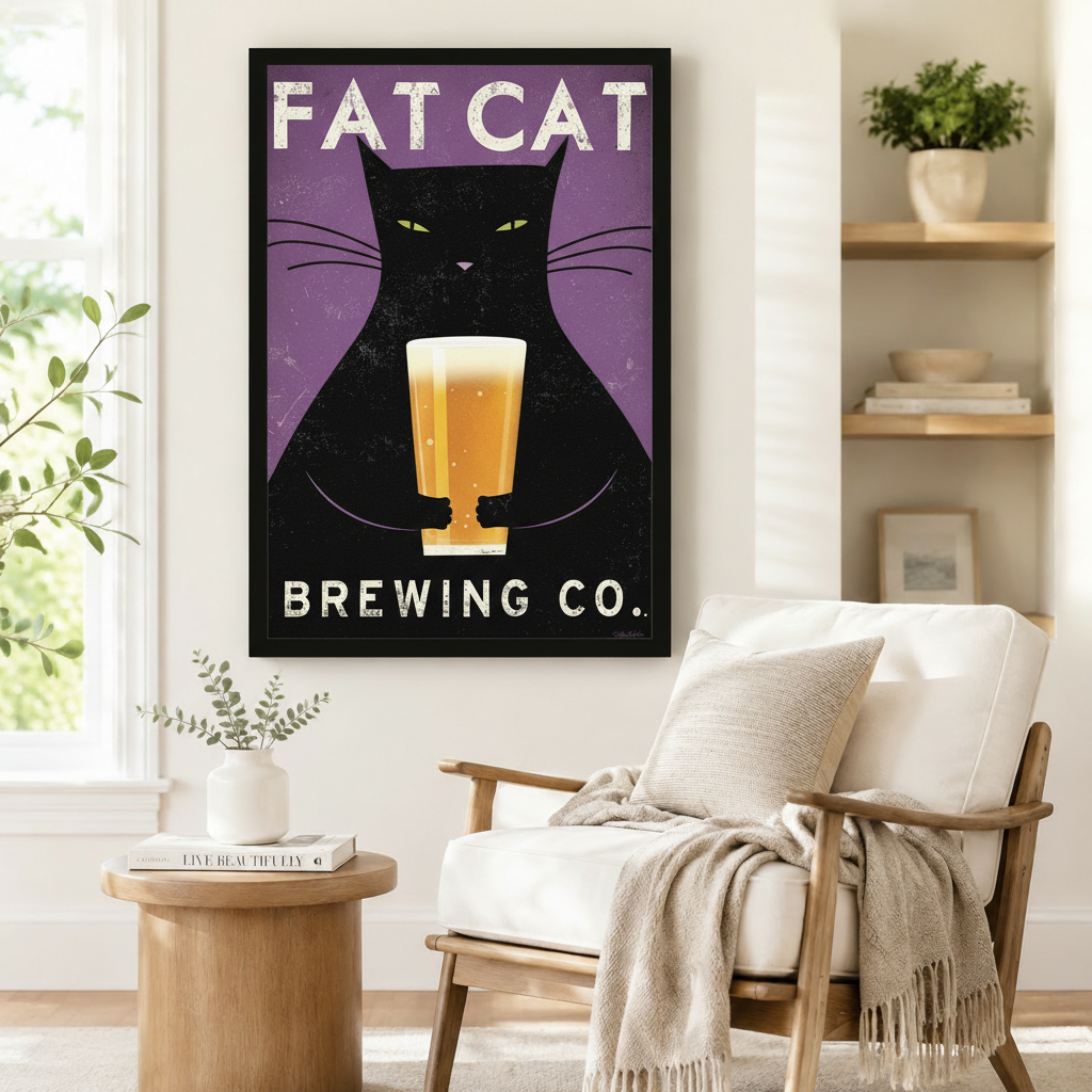 Fat Cat Brewing Retro Poster Canvas Art Wall Art