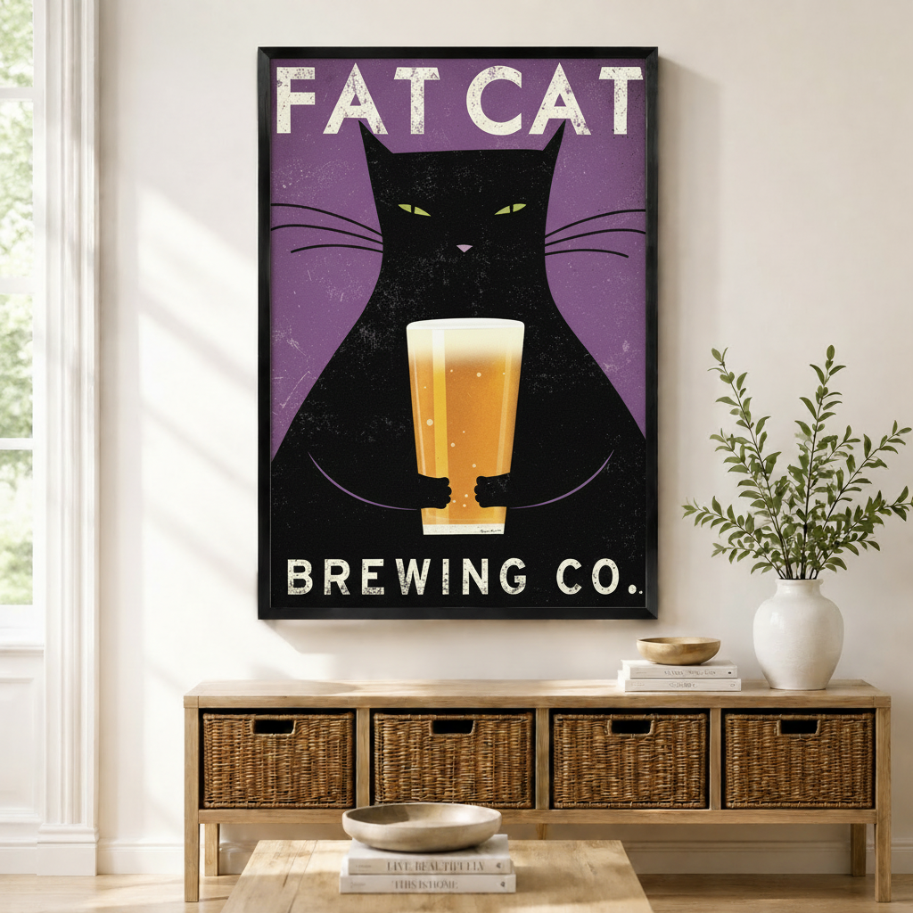 Fat Cat Brewing Retro Poster Canvas Art Wall Art