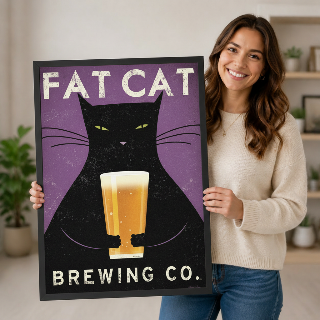 Fat Cat Brewing Retro Poster Canvas Art Wall Art