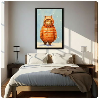 Grumpy Orange Cat Winter Hoodie Canvas Art Wall Art