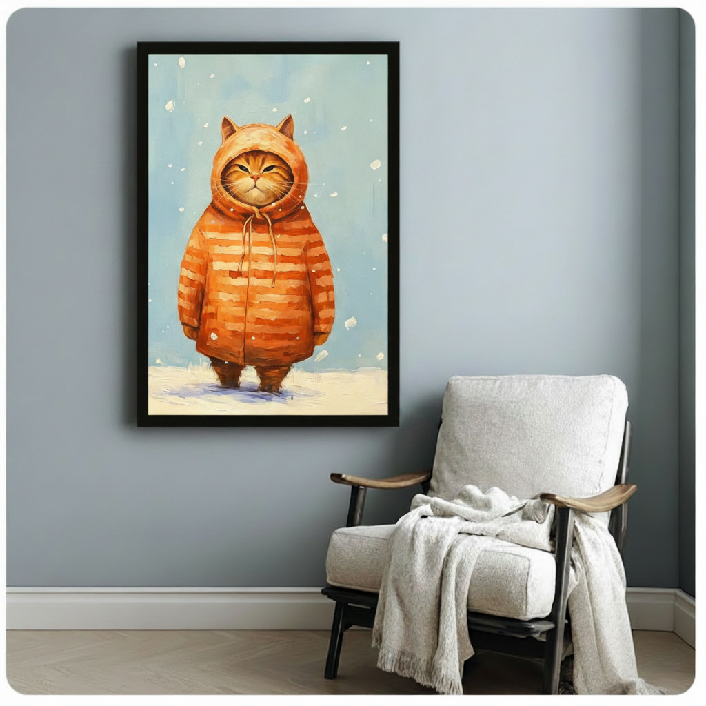 Grumpy Orange Cat Winter Hoodie Canvas Art Wall Art