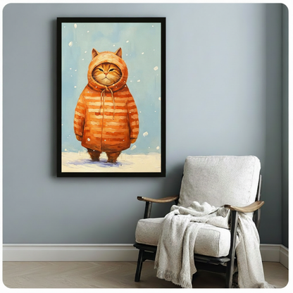 Grumpy Orange Cat Winter Hoodie Canvas Art Wall Art