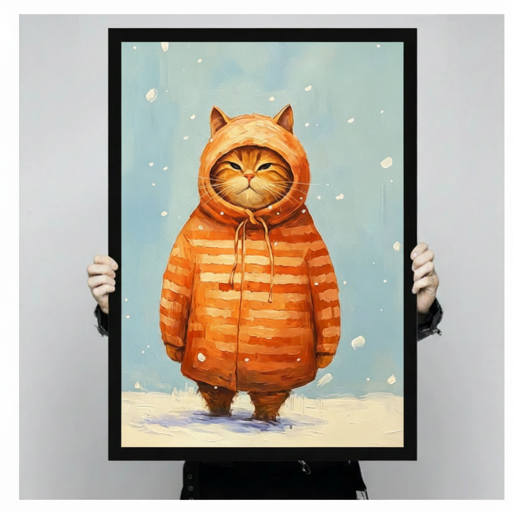 Grumpy Orange Cat Winter Hoodie Canvas Art Wall Art