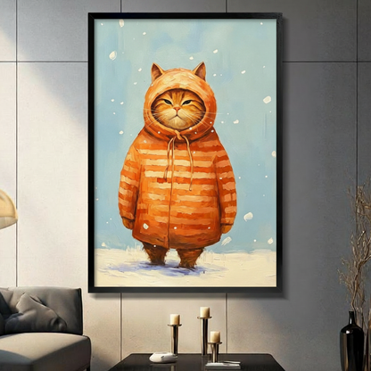 Grumpy Orange Cat Winter Hoodie Canvas Art Wall Art