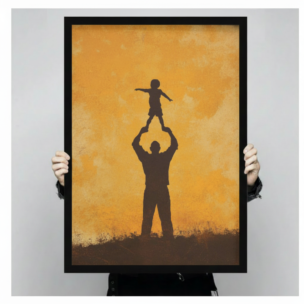 Father Child Silhouette Golden Canvas Wall Art
