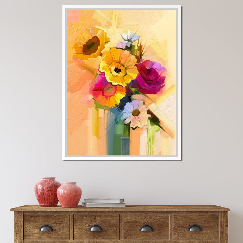 White Yellow & Red Flower Bouquet Canvas Wall Art