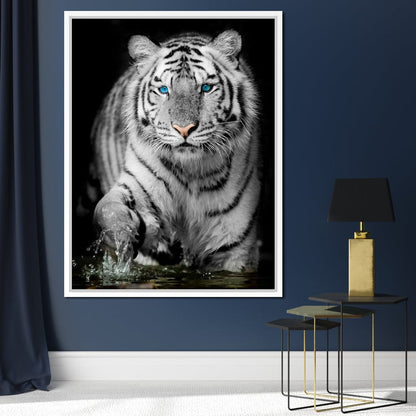 Blue Eyed Snow Tiger Canvas Wall Art